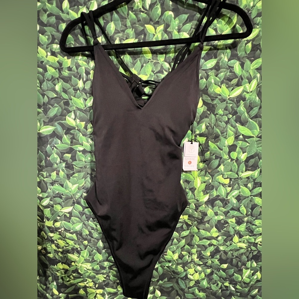 Women’s Black One-Piece Swimsuit with Lace-Back Detail